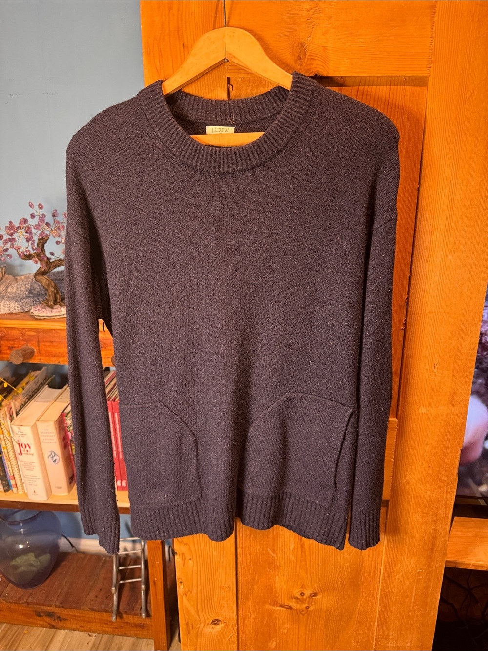 J. Crew Men's Dark Navy Crewneck Sweater with Patch Pockets Size M